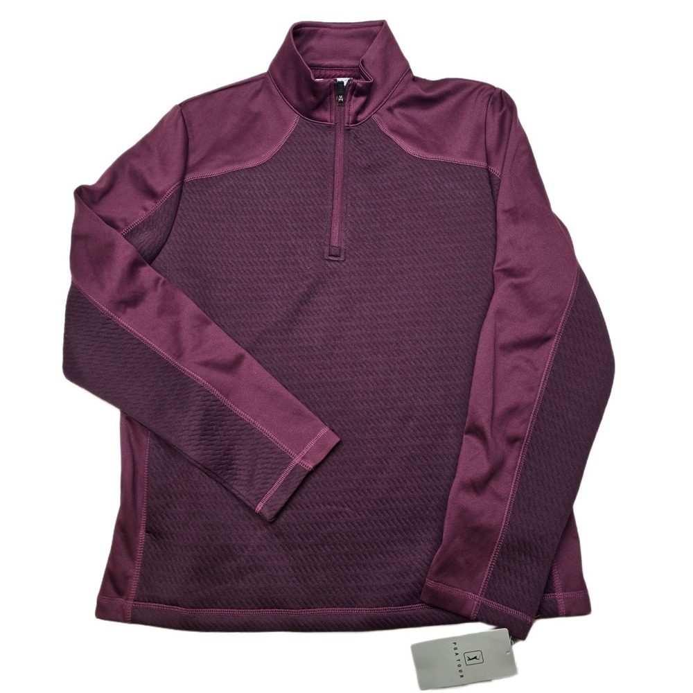 PGA TOUR Thermal 1/4 Zip Golf Pullover Mens Medium Burgundy Stretch Warm $85 NEW